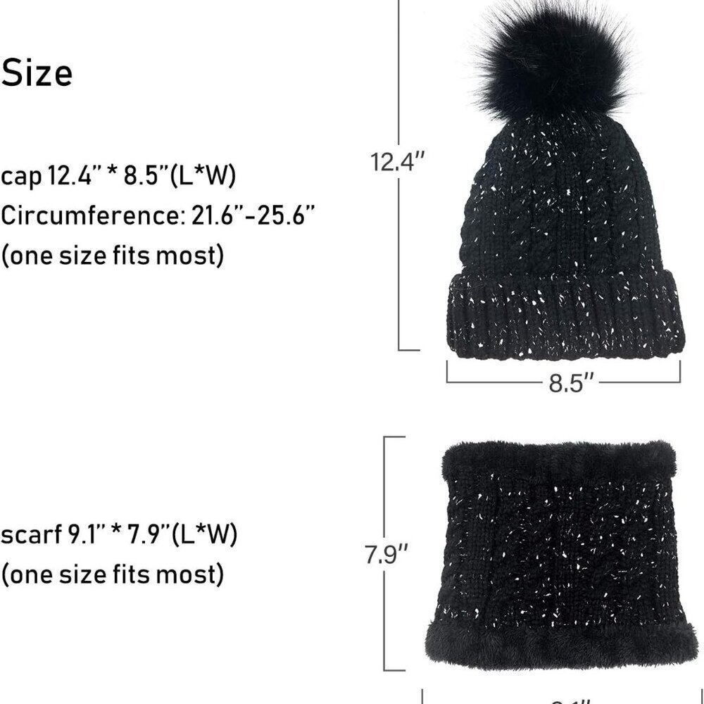Womens Knit Beanie Hat Scarf Set Fleece Lined Warm Winter Ski Casual - Picture 6 of 6